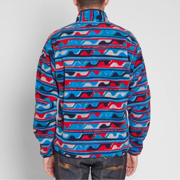 Patagonia M Synchilla Snap T Fleece Pullover Sweatshirt Jacket Delta Blue Print - Picture 9 of 10